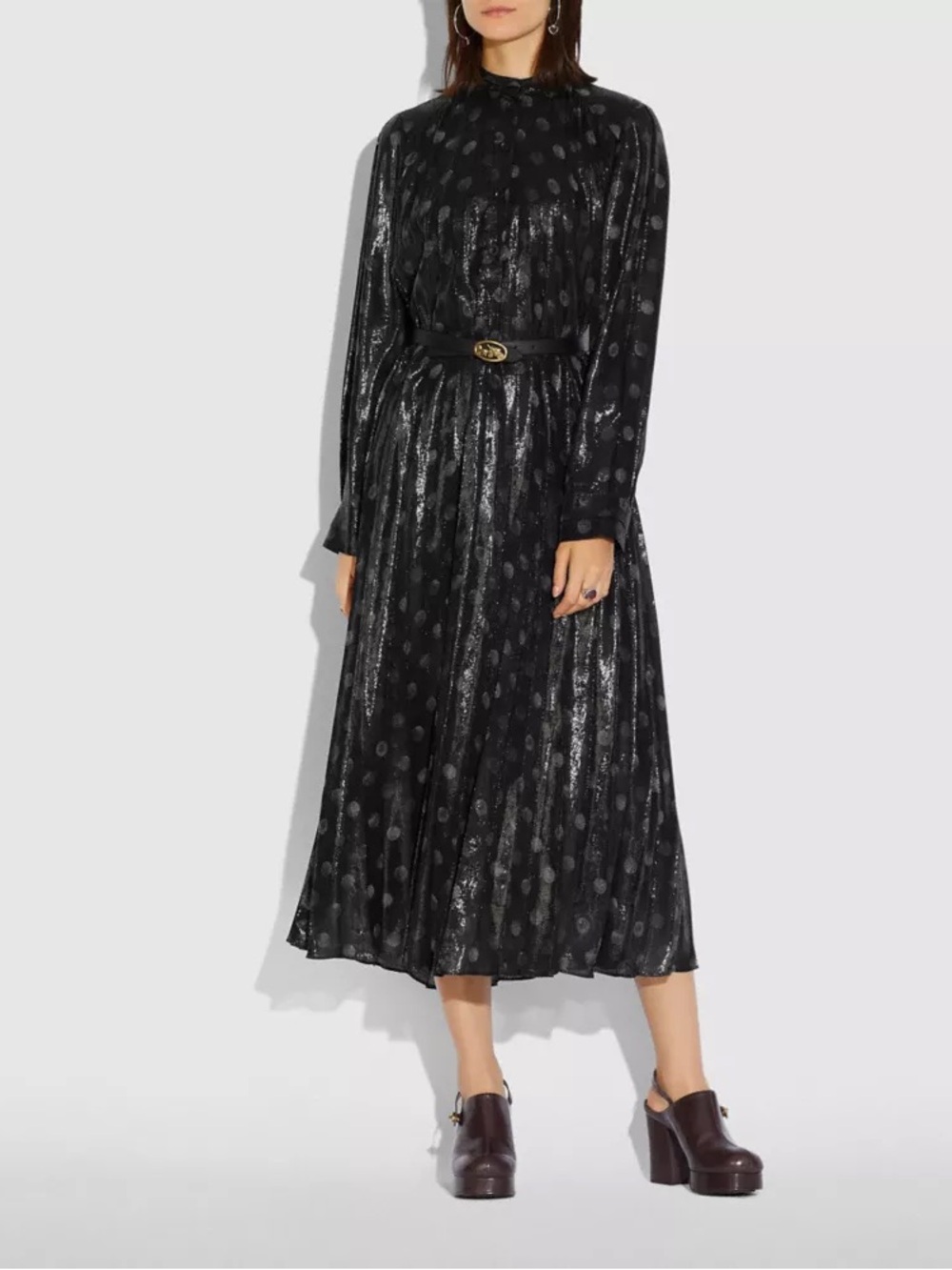 *RUNWAY* MSRP: $1,200 cad Coach Metallic Dot Dress With Belt Polka Dot Maxi Dres